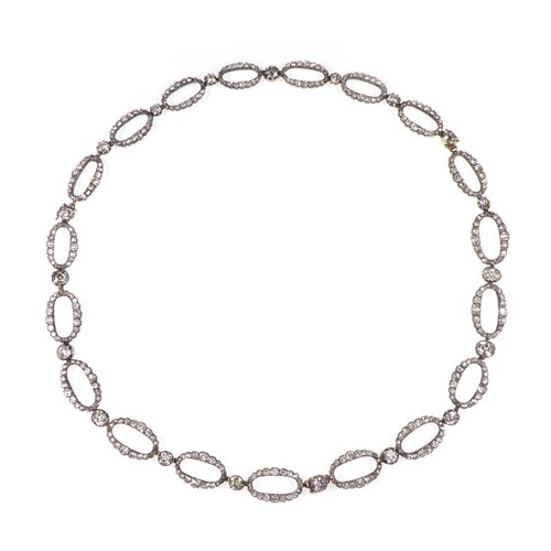 Antique diamond oval link necklace, c.1810, converting to bracelets and or shorter necklace,